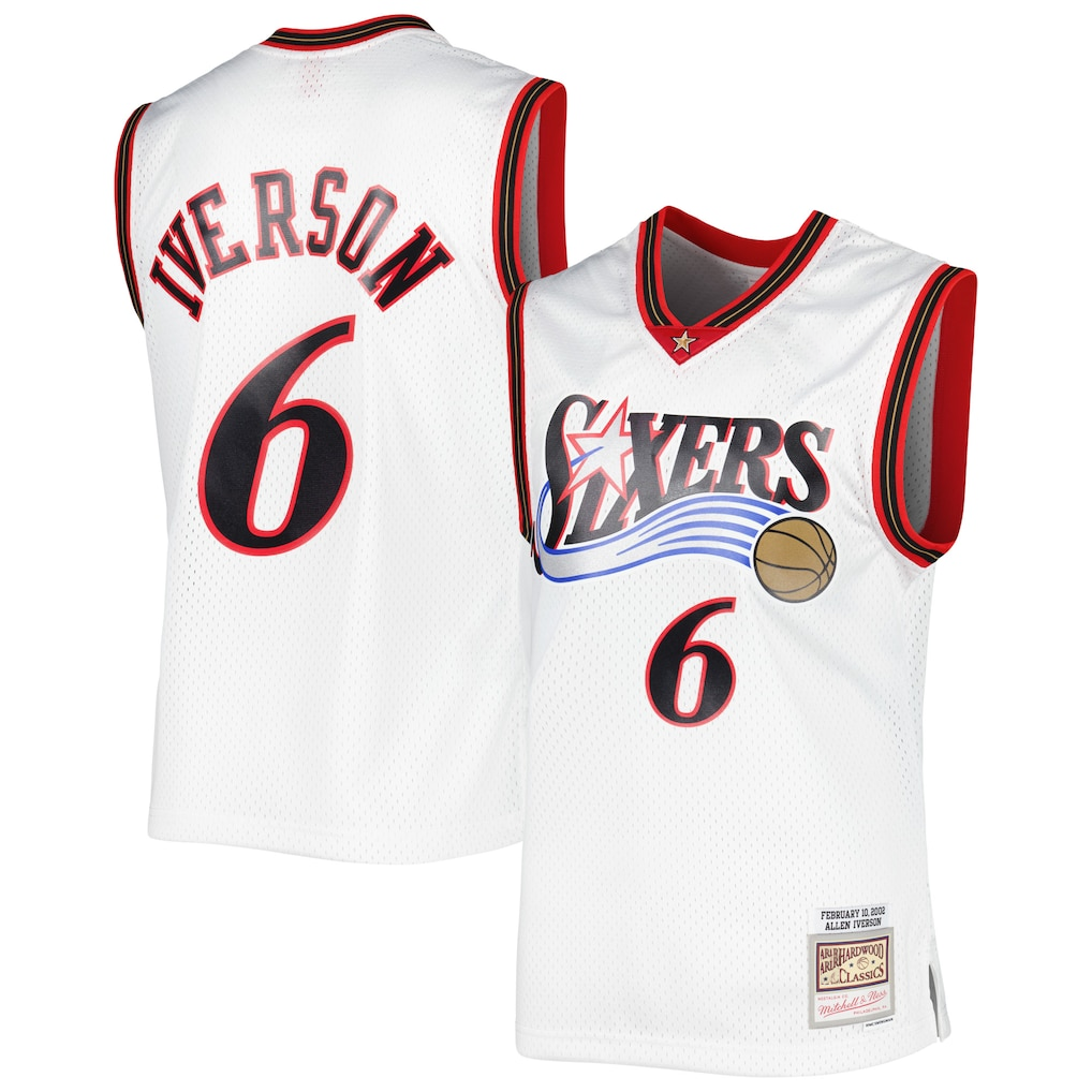 Tlead P.76ers #6 Allen Iverson Mitchell & Ness White 2002-03 Hardwood Classics Swingman Jerseys