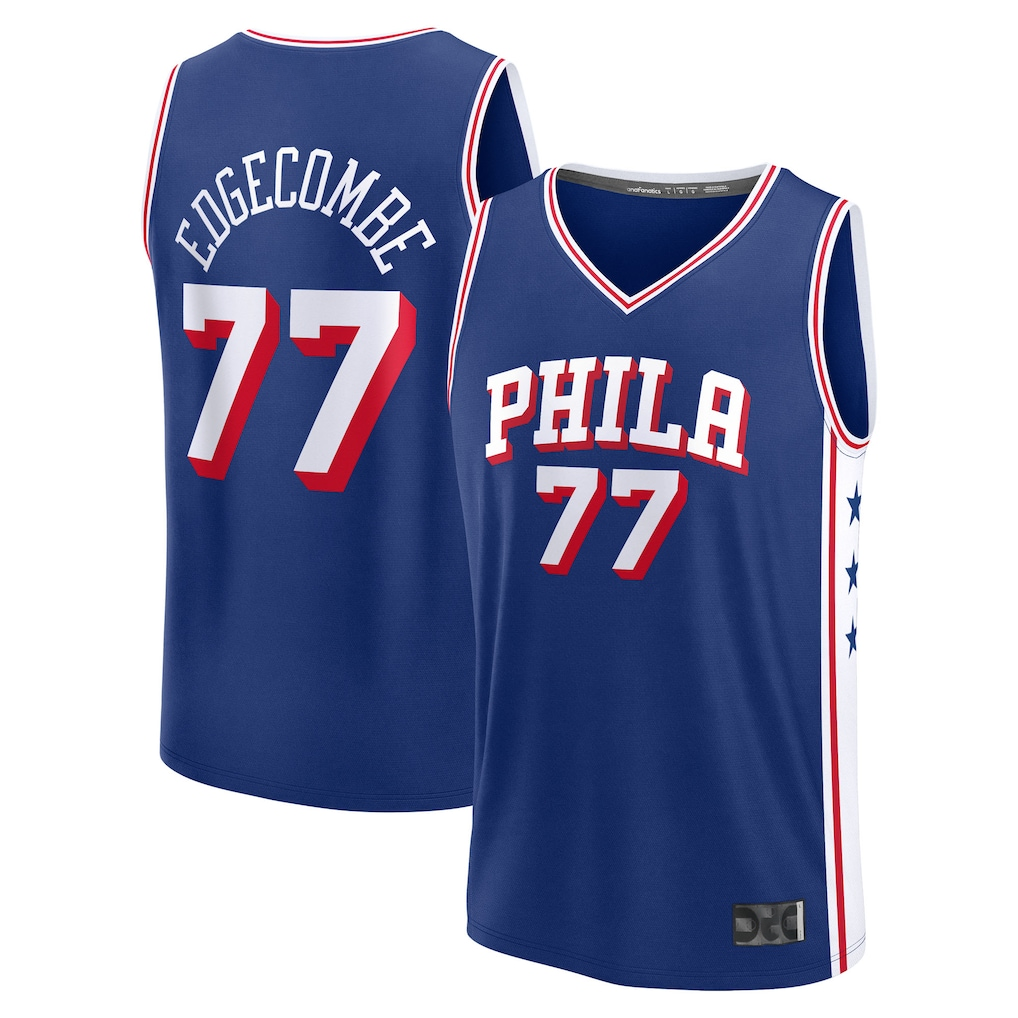 Tlead P.76ers #77 V. J. Edgecombe Royal 2025 Draft First Round Pick Fast Break Replica Jerseys - Icon Edition