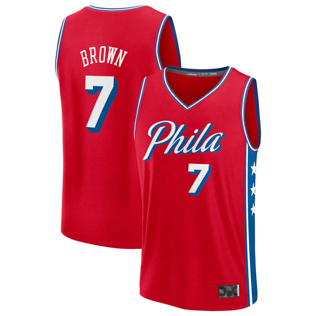 Tlead P.76ers #7 Jaylen Brown Red Fast Break Jerseys - Statement Edition