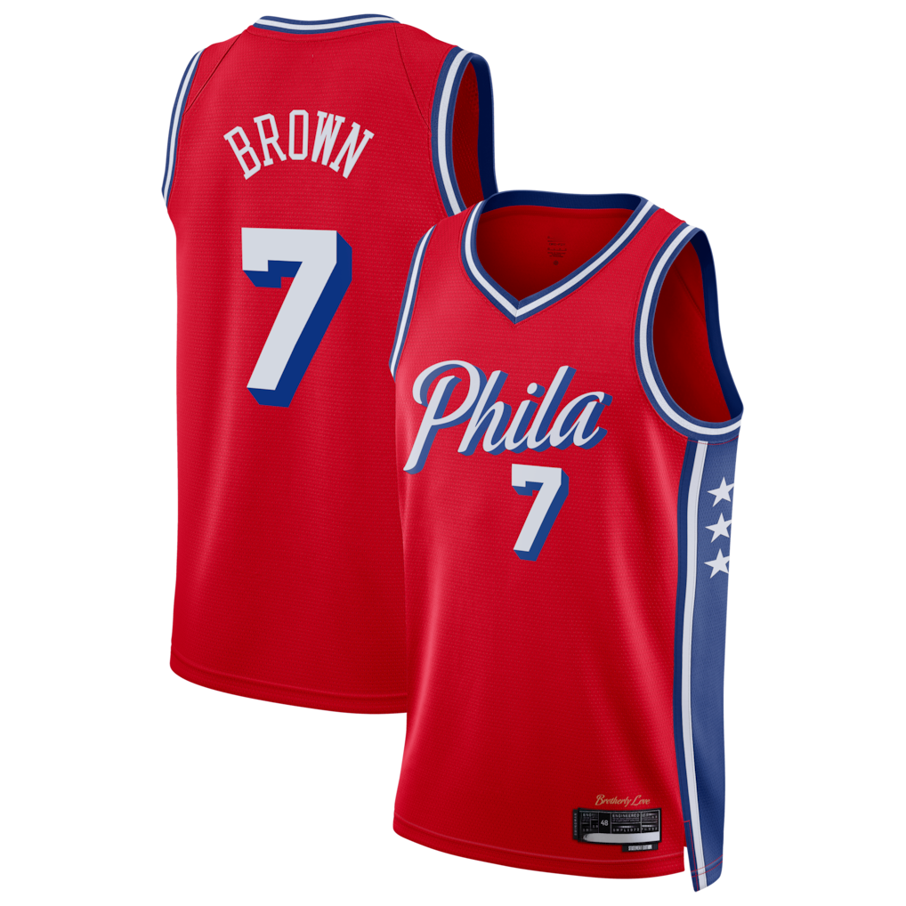 Tlead P.76ers #7 Jaylen Brown Red Swingman Jerseys - Statement Edition