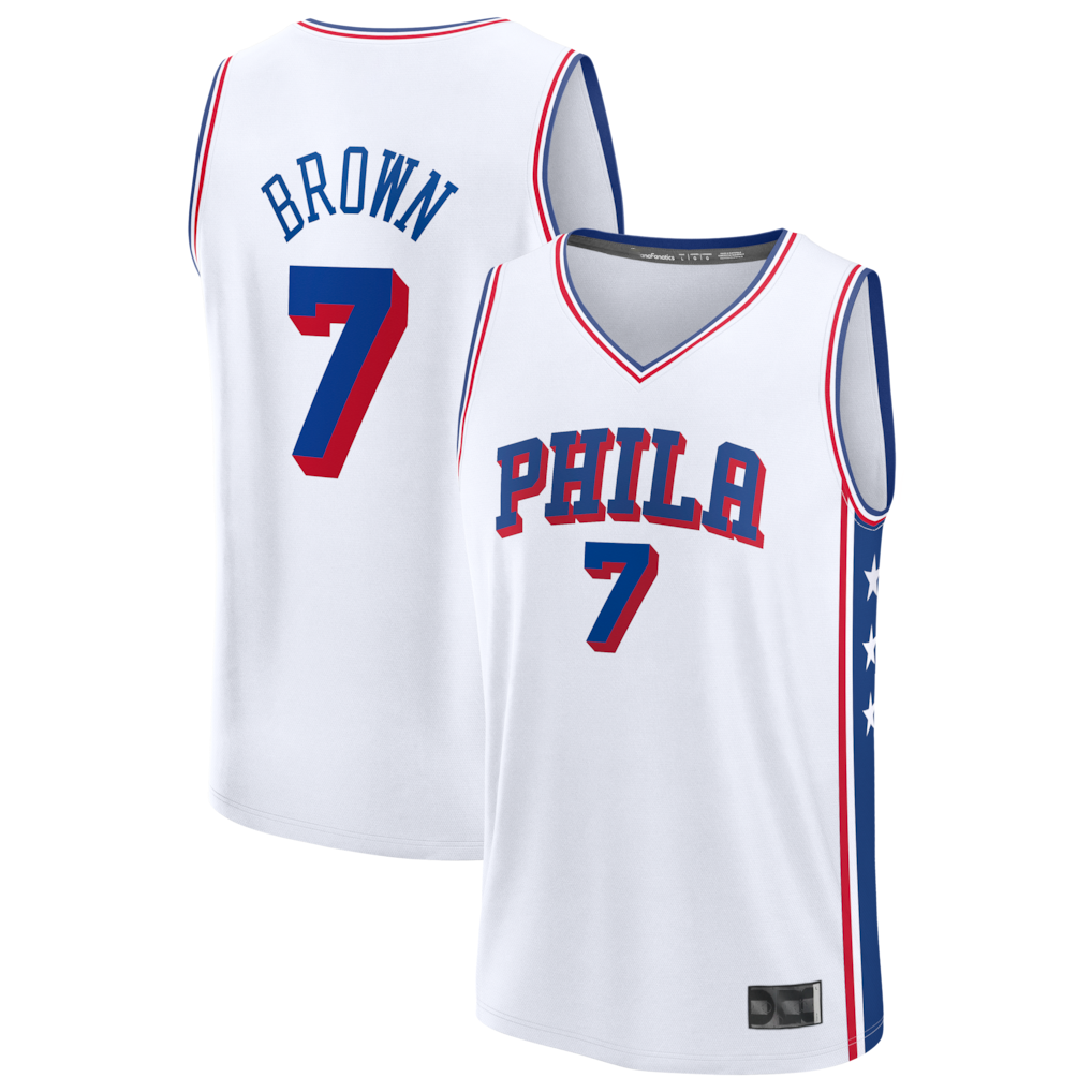 Tlead P.76ers #7 Jaylen Brown White Fast Break Jerseys - Association Edition