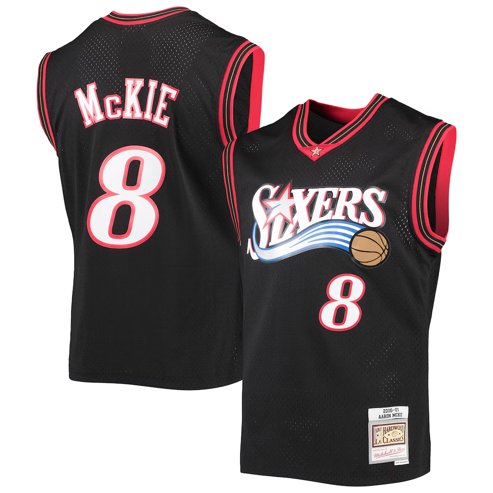 Tlead P.76ers #8 Aaron McKie Mitchell & Ness Black Hardwood Classics Swingman Jerseys