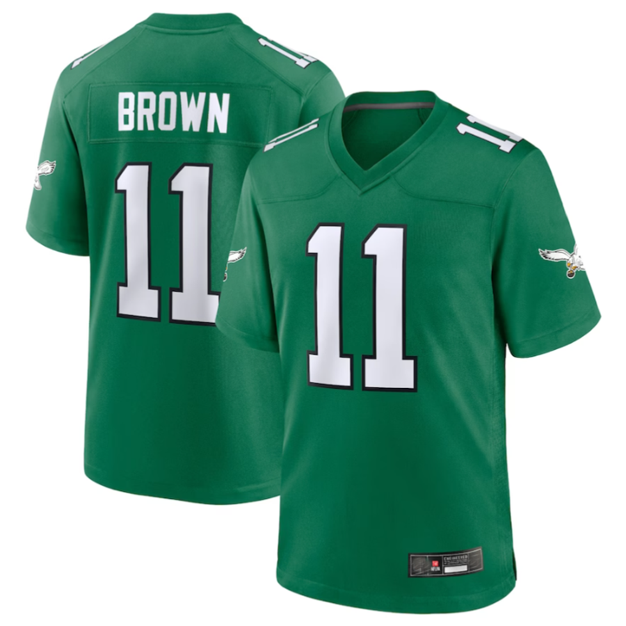 Tlead P.Eagles #11 A.J. Brown Green Alternate Game Player Stitched American Stitched Jerseys