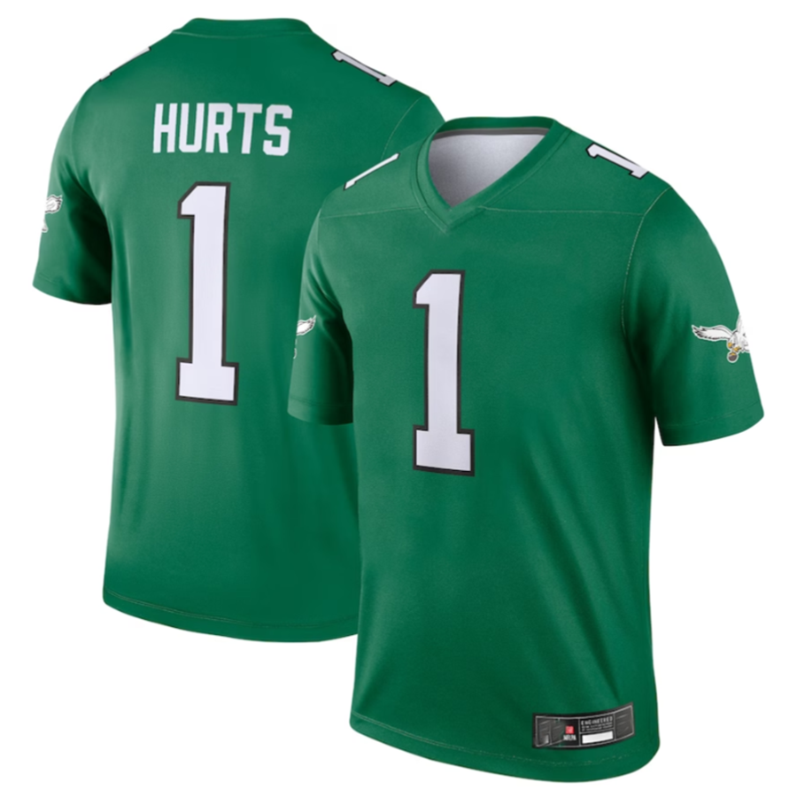 Tlead P.Eagles #1 Jalen Hurts Green Alternate Legend Player Stitched American Stitched Jerseys