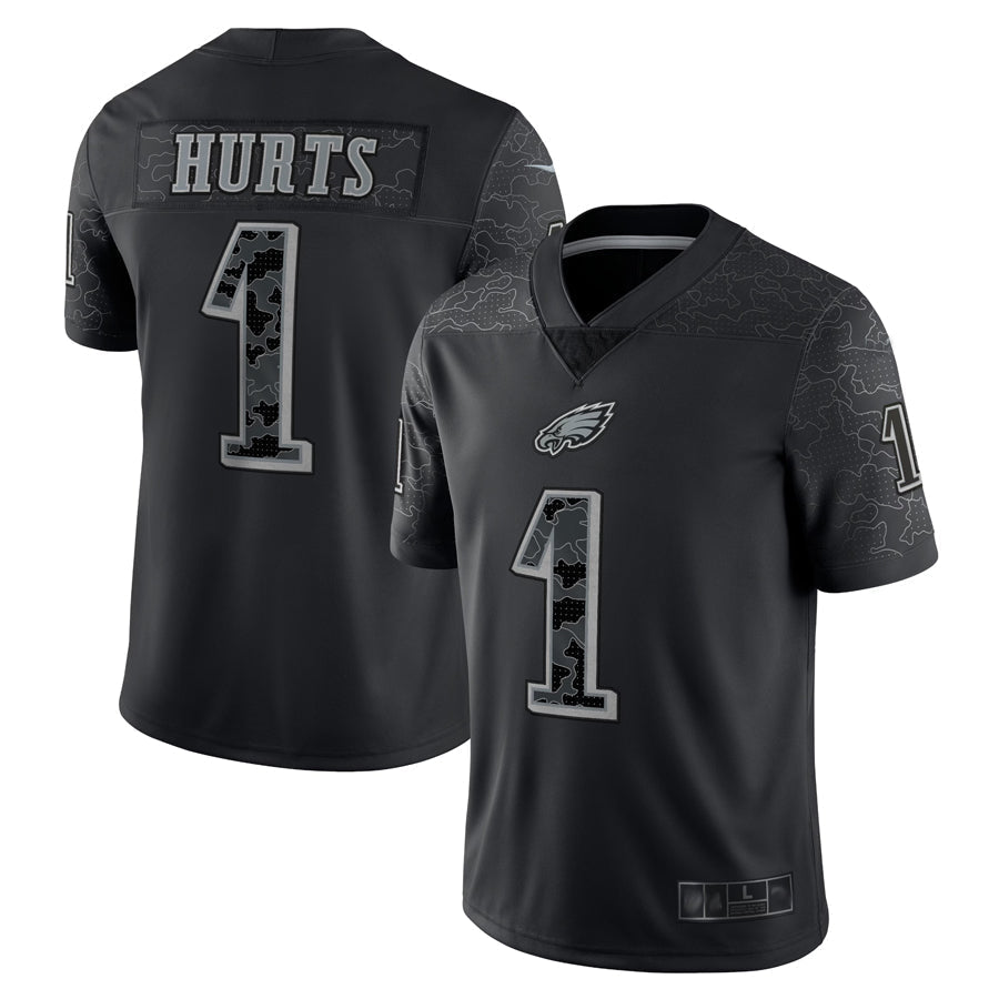 Tlead P.Eagles #1 Jalen Hurts Player Black REFLECTIVE Limited Stitched Jerseys