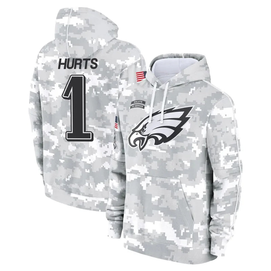 Tlead P.Eagles #1 Jalen Hurts Player Military Hoodie Arctic Camo Salute To Service Stitched Jerseys