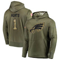 Tlead P.Eagles #1 Jalen Hurts Player Military Hoodie Salute To Service Olive Stitched Jerseys