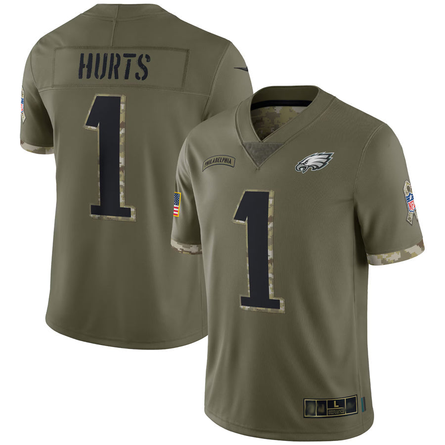 Tlead P.Eagles #1 Jalen Hurts Player Salute To Service Olive Stitched Jerseys