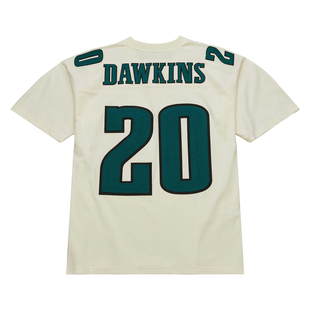 Tlead P.Eagles #20 Brian Dawkins Mitchell & Ness Cream Chainstitch Legacy Jersey