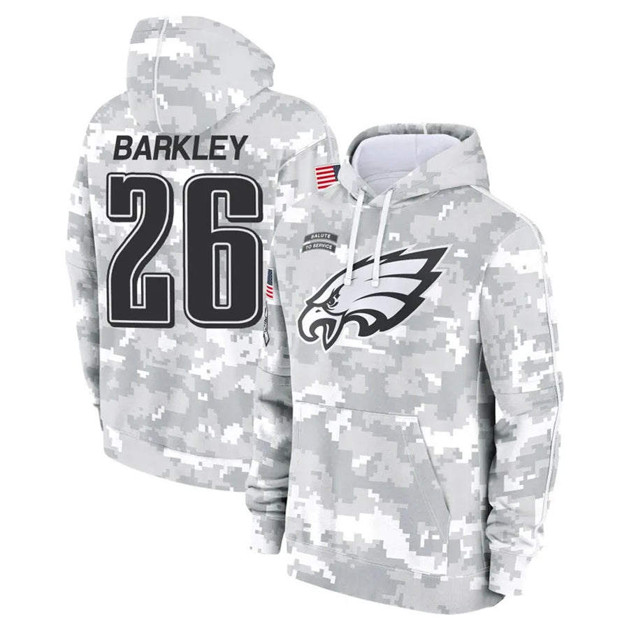 Tlead P.Eagles #26 Saquon Barkley Player Military Hoodie Arctic Camo Salute To Service Stitched Jerseys