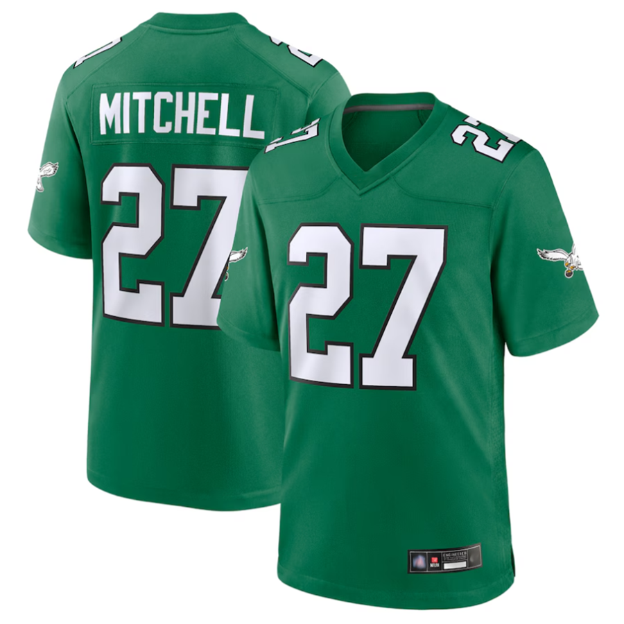 Tlead P.Eagles #27 Quinyon Mitchell Player Kelly Green Replica Game Stitched Jerseys