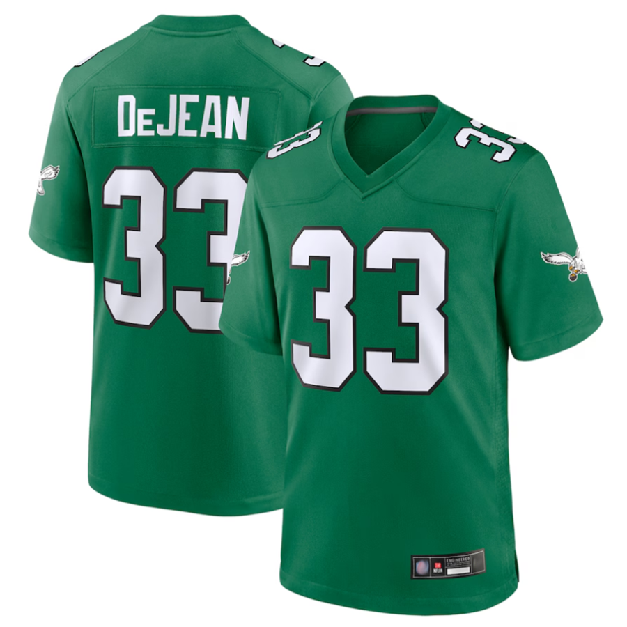 Tlead P.Eagles #33 Cooper DeJean Player Kelly Green Replica Game Stitched Jerseys