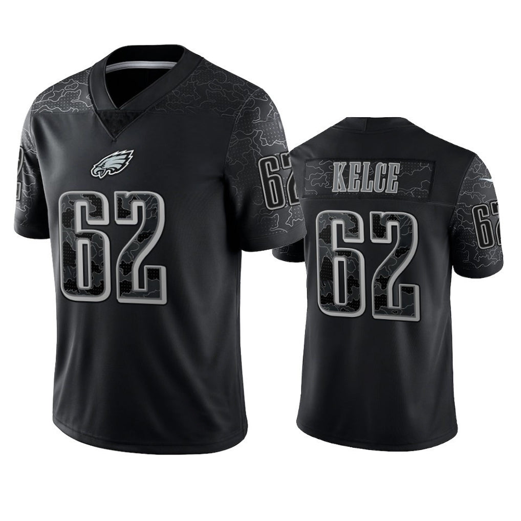 Tlead P.Eagles #62 Jason Kelce Player Black REFLECTIVE Limited Stitched Jerseys