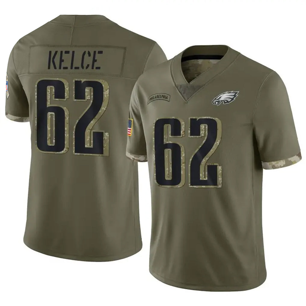 Tlead P.Eagles #62 Jason Kelce Player Salute To Service Olive Stitched Jerseys