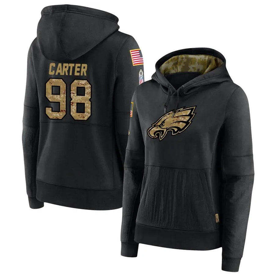 Tlead P.Eagles #98 Jalen Carter Player Black Military Hoodie Game Stitched Jerseys