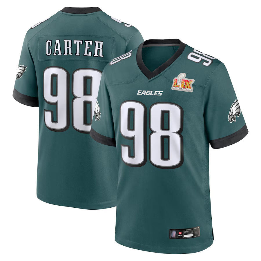 Tlead P.Eagles #98 Jalen Carter Player Midnight Green Super Bowl LIX Game Stitched Jerseys