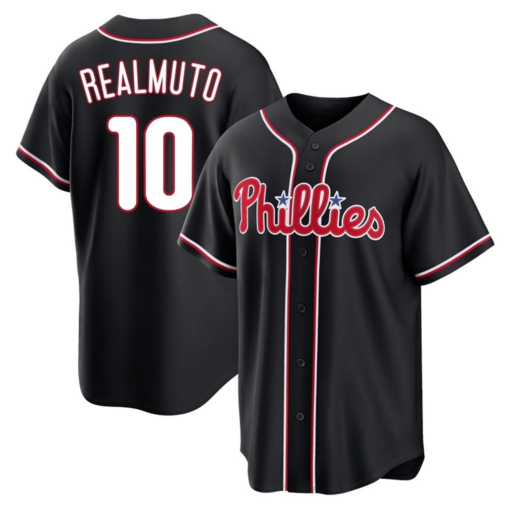 Tlead P.Phillies #10 J.T. Realmuto Player Black Fashion Out Home Game Stitched Jerseys