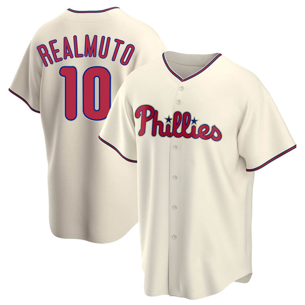 Tlead P.Phillies #10 J.T. Realmuto Player Cream Home Game Stitched Jerseys