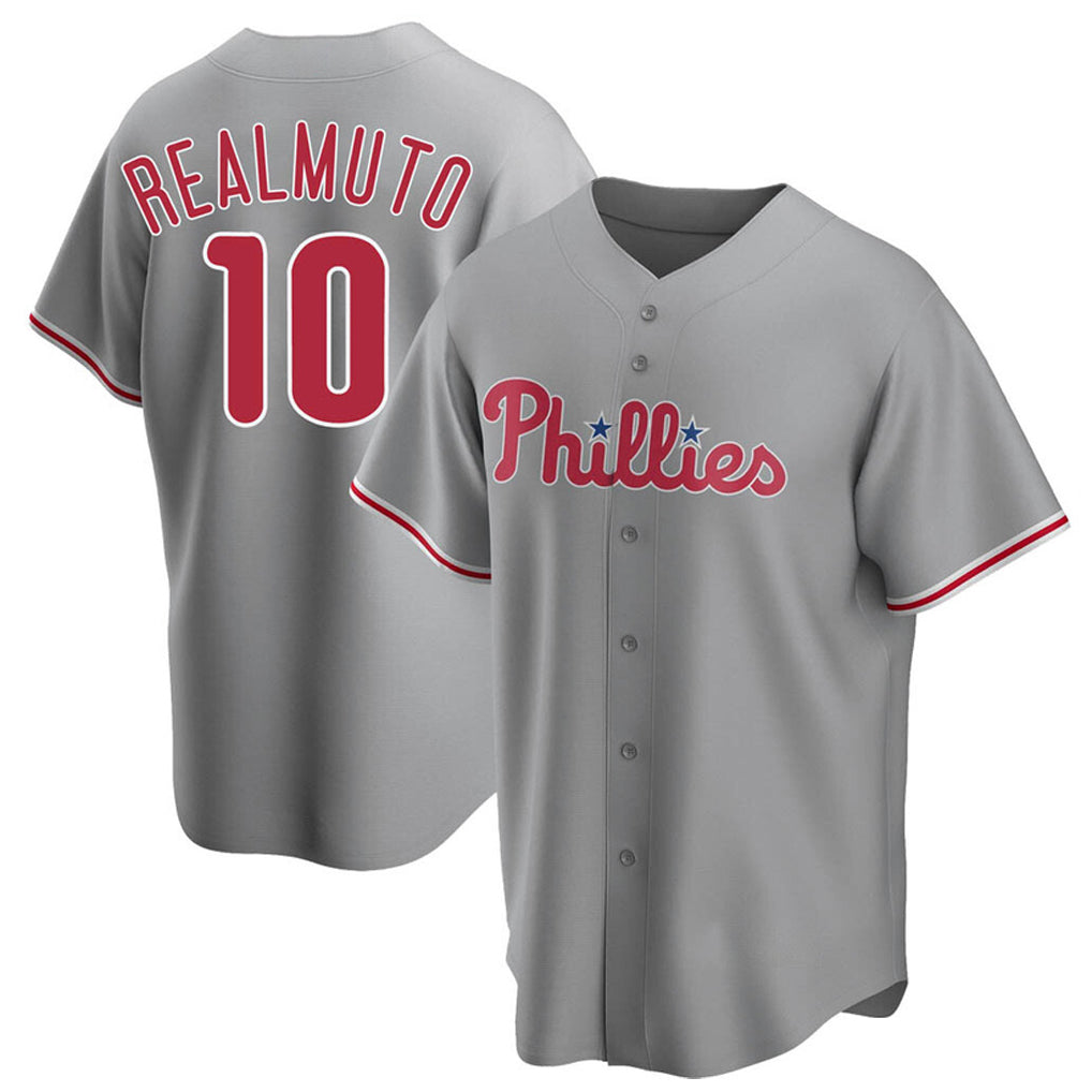 Tlead P.Phillies #10 J.T. Realmuto Player Gray Game Stitched Jerseys