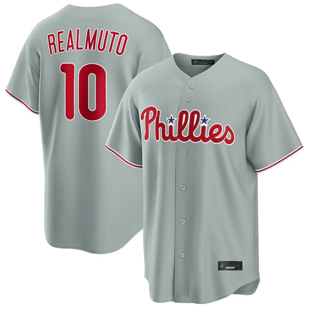 Tlead P.Phillies #10 J.T. Realmuto Player Gray Home Game Stitched Jerseys