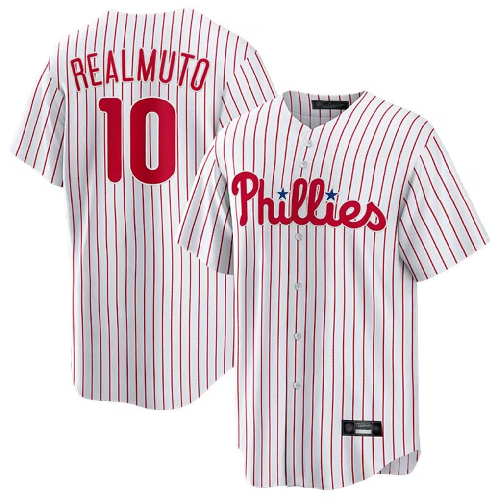 Tlead P.Phillies #10 J.T. Realmuto Player White Home Game Stitched Jerseys