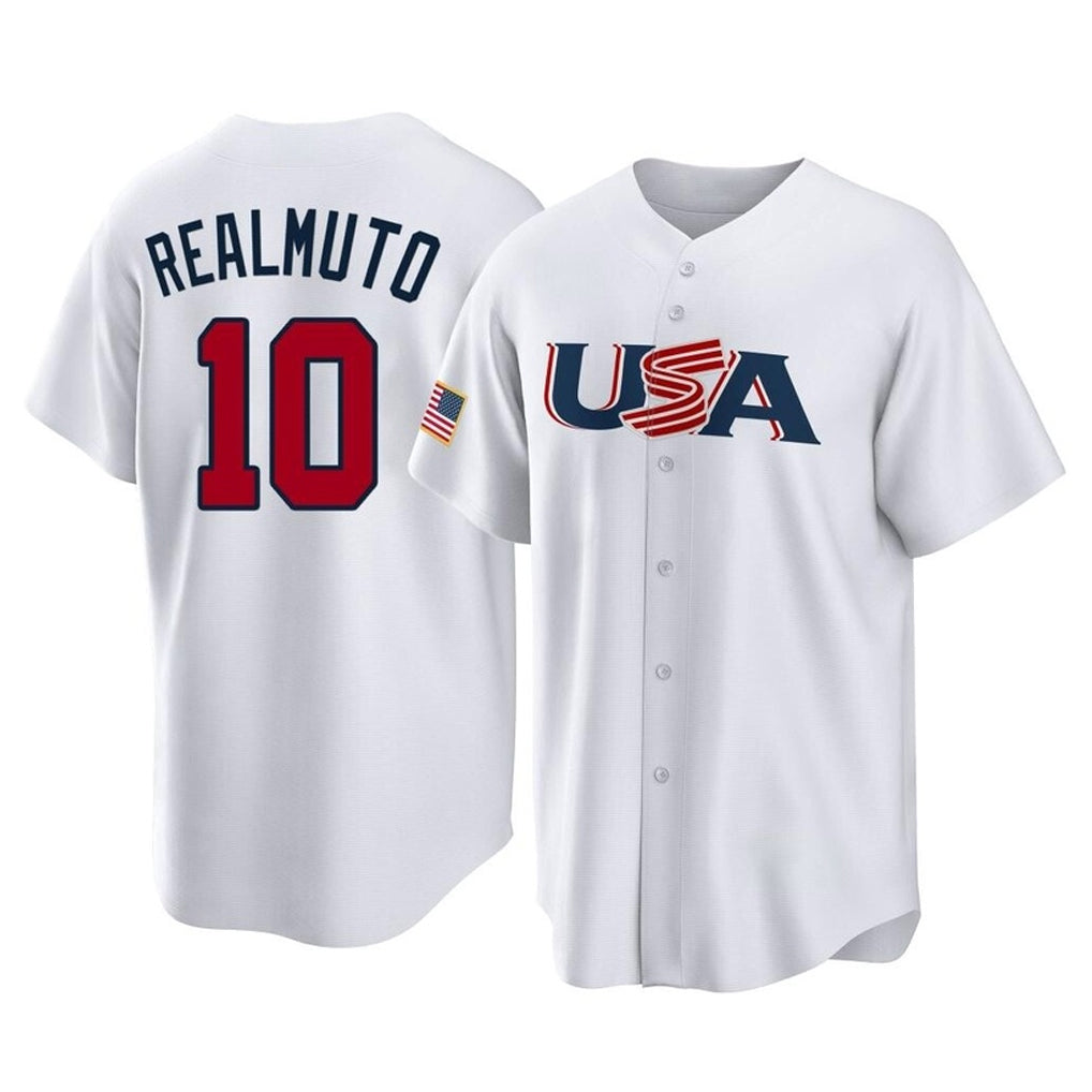 Tlead P.Phillies #10 J.T. Realmuto Player White USA World Classic Home Game Stitched Jerseys