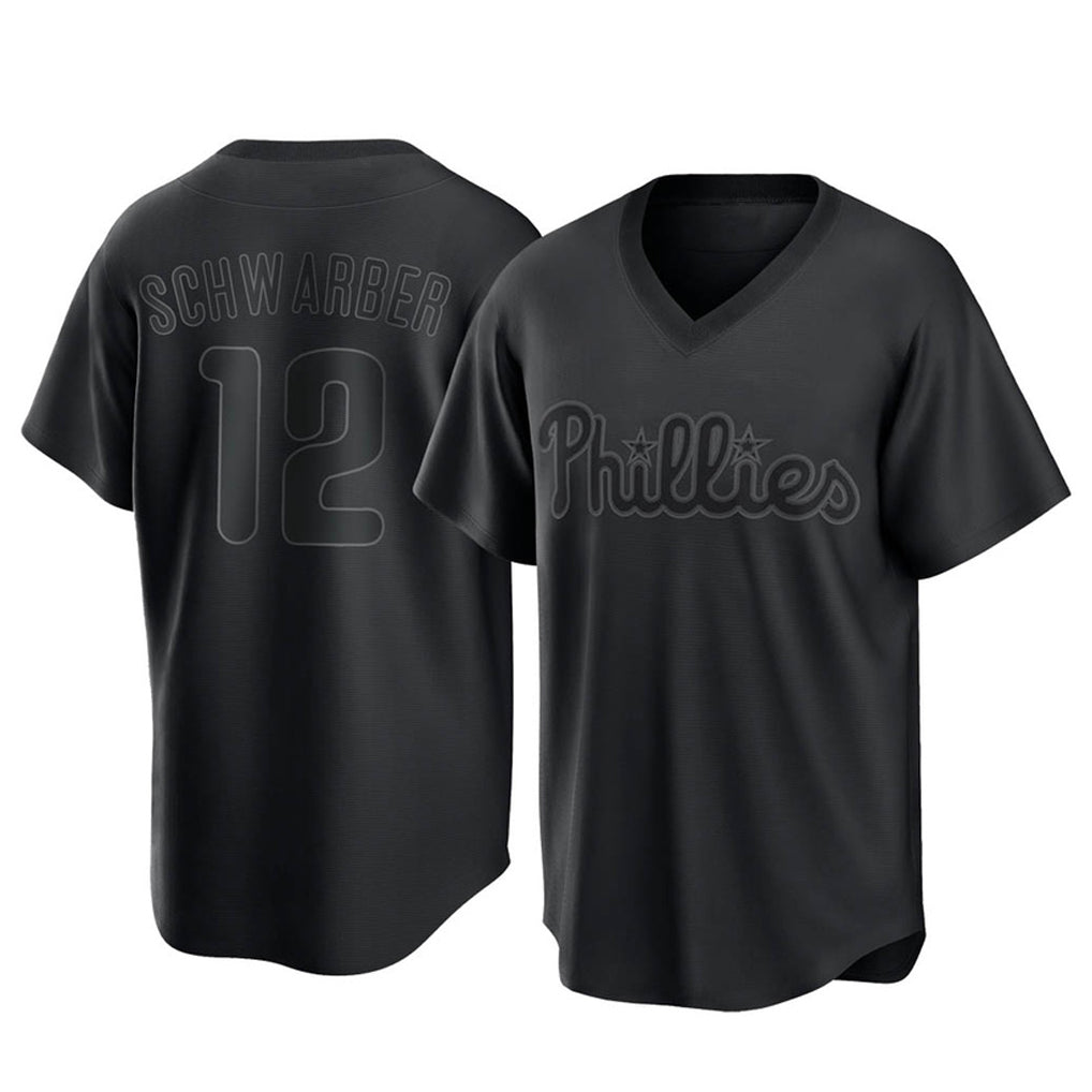 Tlead P.Phillies #12 Kyle Schwarber Player Black Pitch Fashion Limited T-shirt Stitched Jerseys