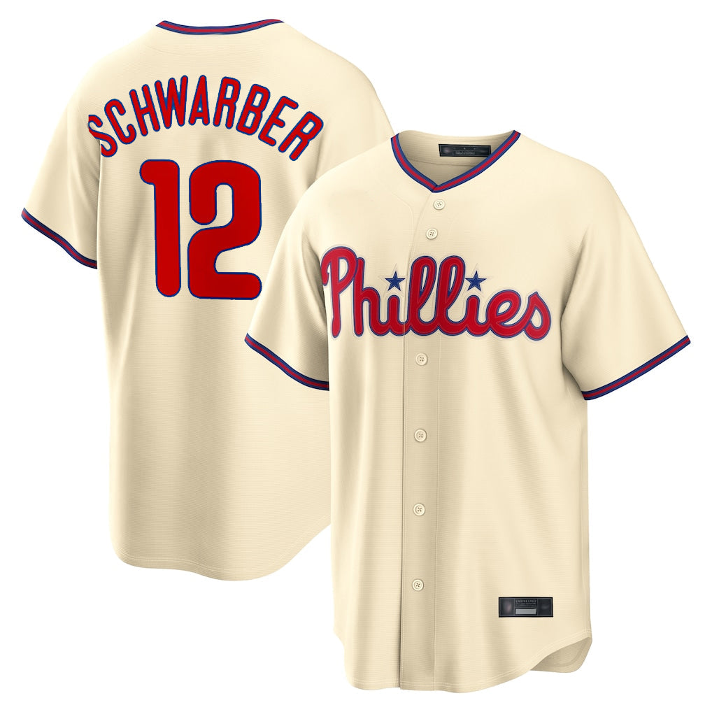 Tlead P.Phillies #12 Kyle Schwarber Player Cream Home Game Stitched Jerseys