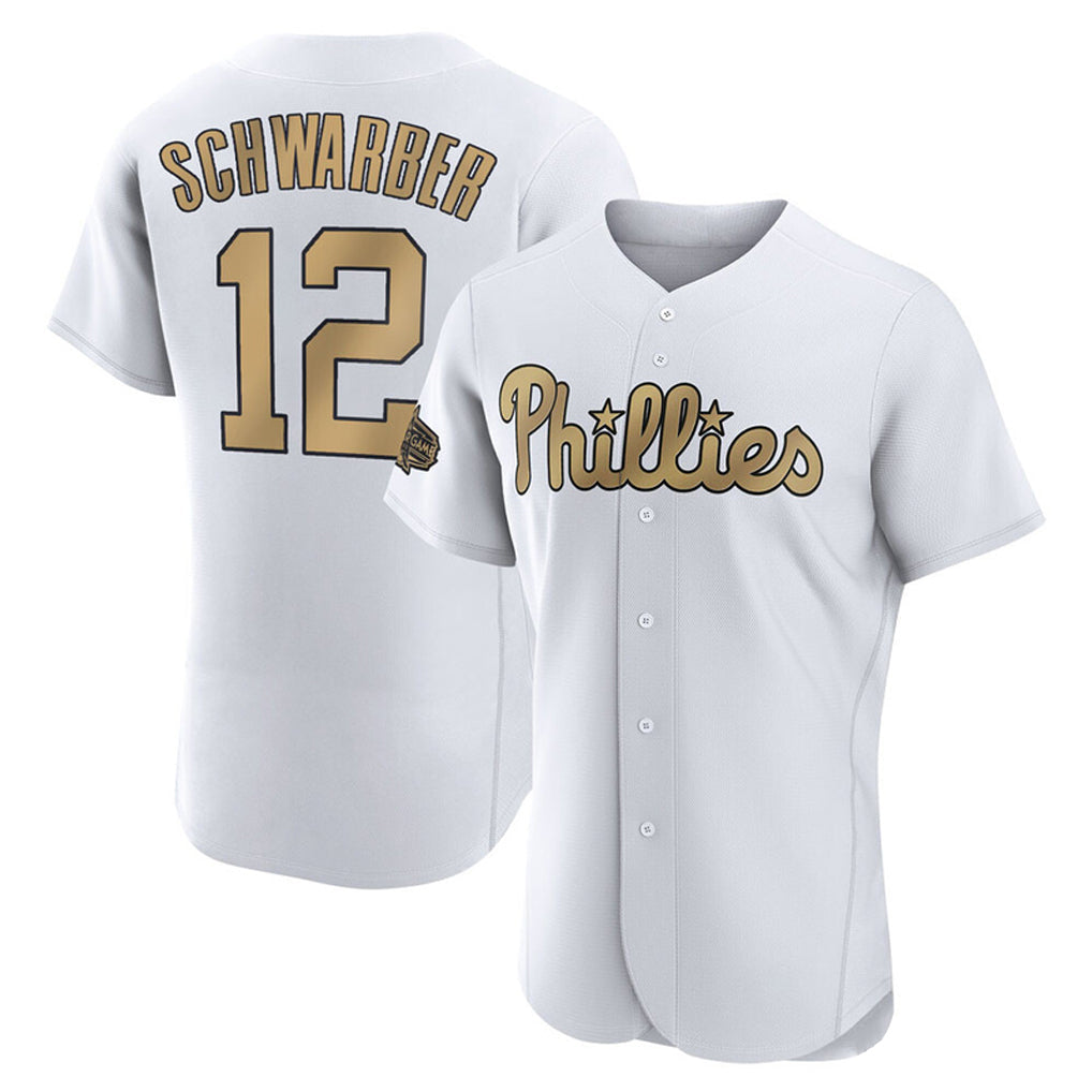 Tlead P.Phillies #12 Kyle Schwarber Player Gold All-Star Home Limited Elite Stitched Jerseys