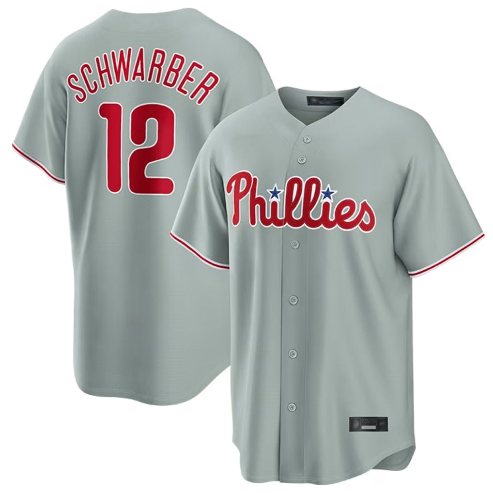 Tlead P.Phillies #12 Kyle Schwarber Player Gray Home Game Stitched Jerseys