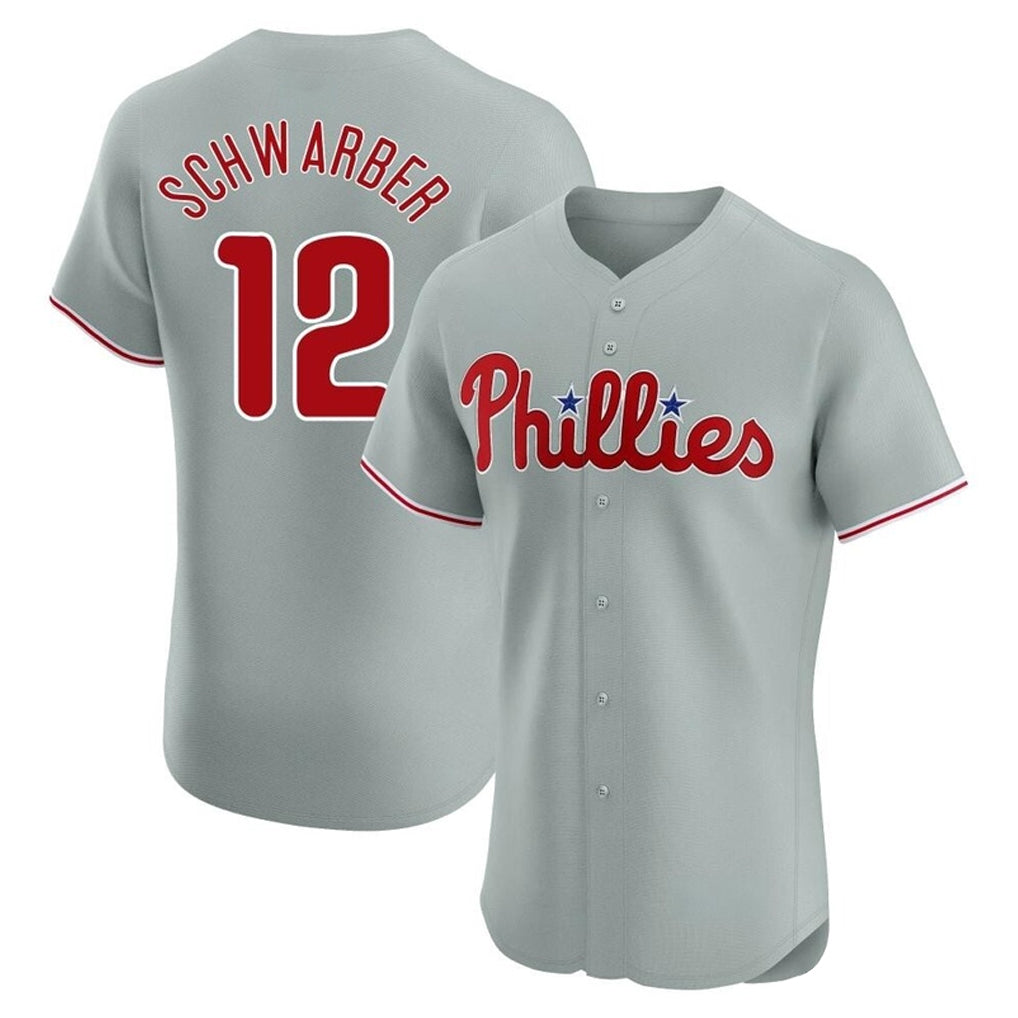Tlead P.Phillies #12 Kyle Schwarber Player Gray Home Limited Elite Stitched Jerseys