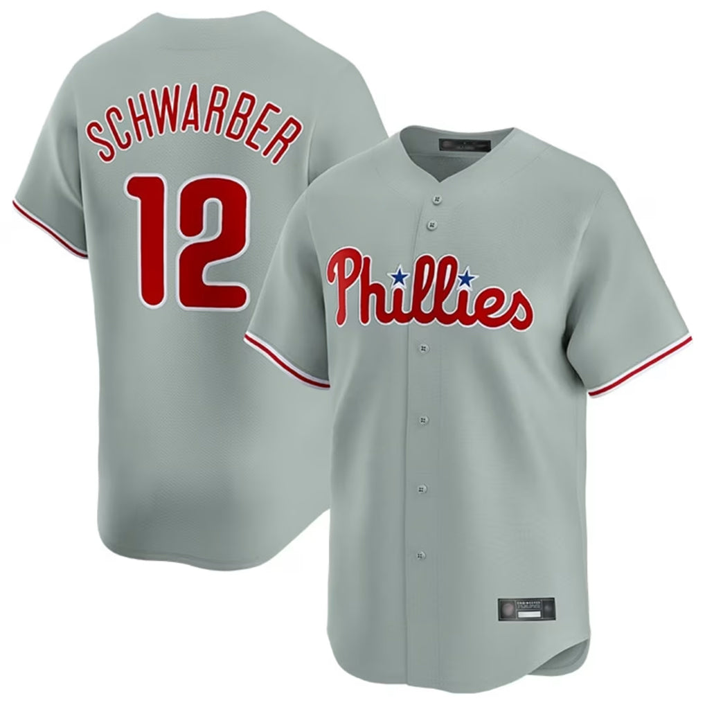 Tlead P.Phillies #12 Kyle Schwarber Player Gray Home Limited Stitched Jerseys