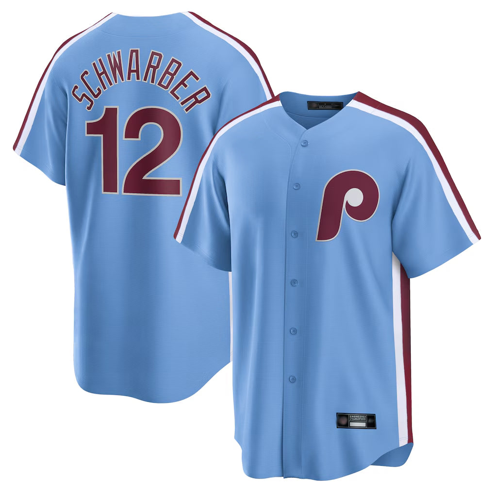 Tlead P.Phillies #12 Kyle Schwarber Player Light Blue Home Game Stitched Jerseys