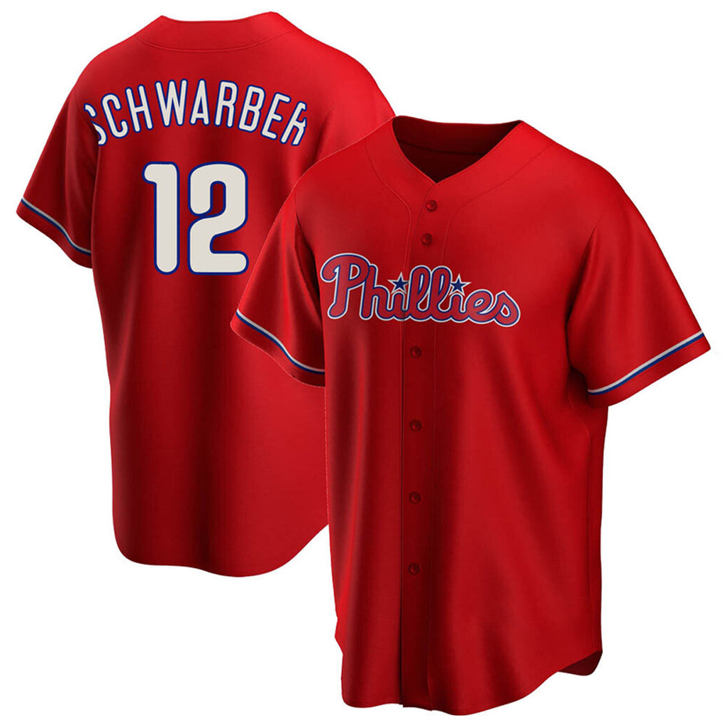 Tlead P.Phillies #12 Kyle Schwarber Player Red Home Game Stitched Jerseys