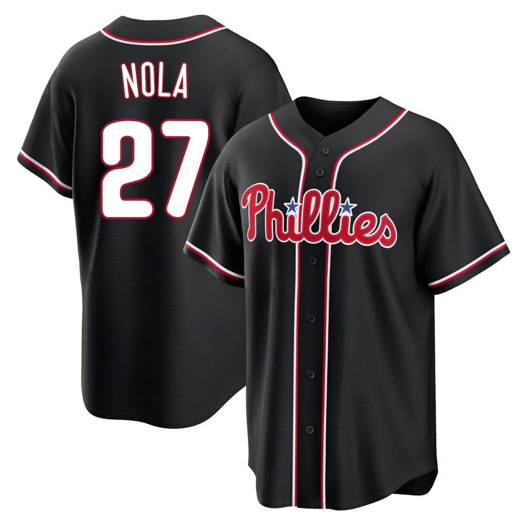 Tlead P.Phillies #27 Aaron Nola Player Black Fashion Out Home Game Stitched Jerseys
