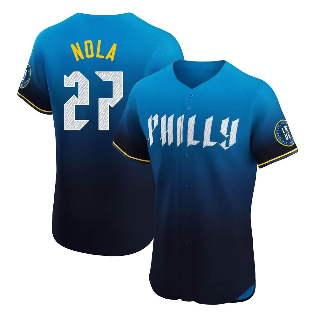 Tlead P.Phillies #27 Aaron Nola Player Blue City Connect Home Limited Elite Stitched Jerseys