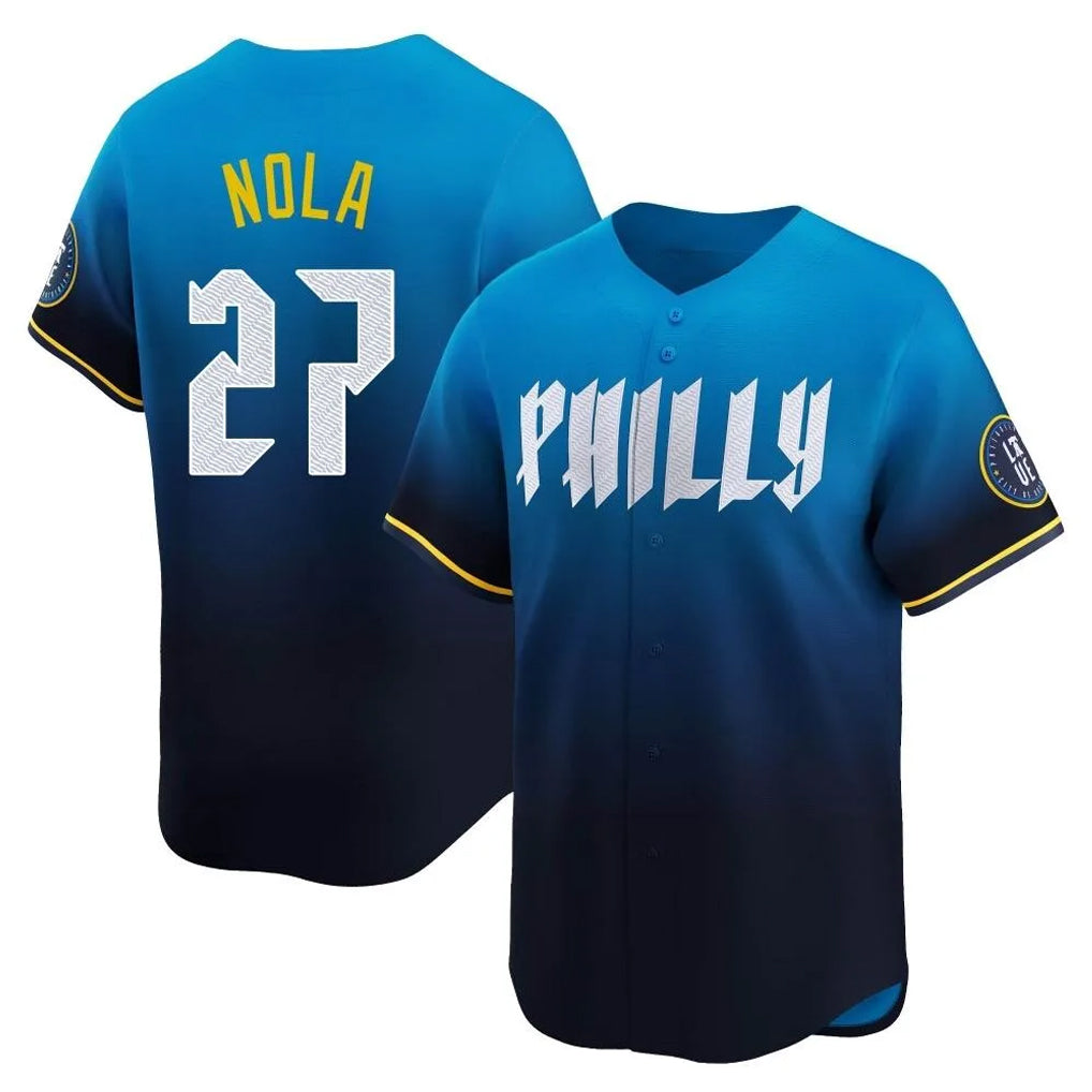 Tlead P.Phillies #27 Aaron Nola Player Blue City Connect Home Limited Stitched Jerseys