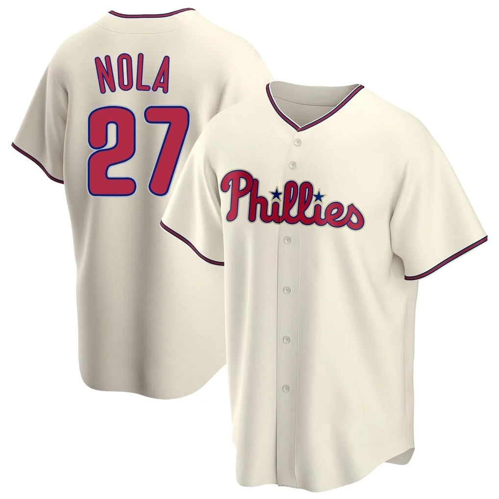 Tlead P.Phillies #27 Aaron Nola Player Cream Home Game Stitched Jerseys
