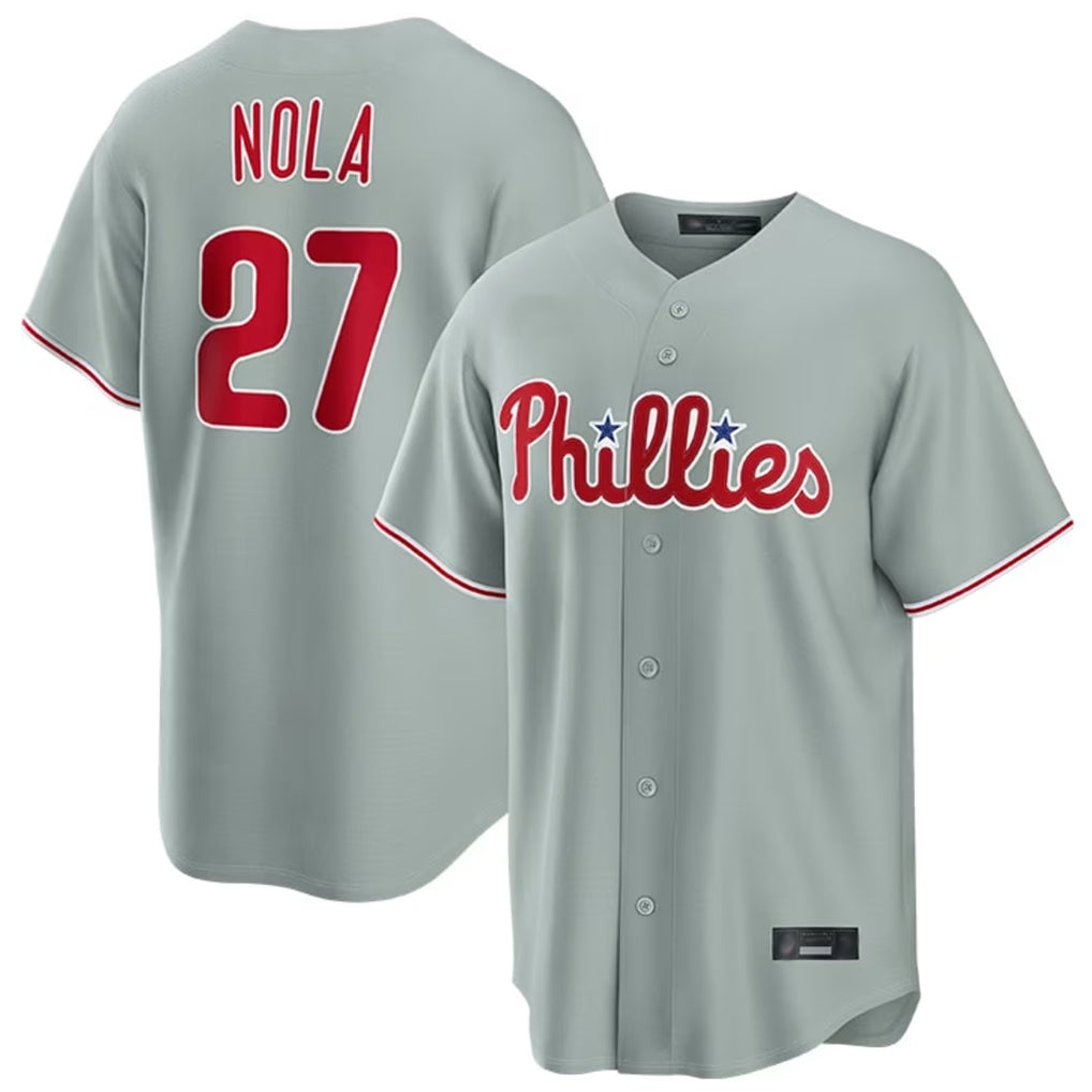 Tlead P.Phillies #27 Aaron Nola Player Gray Home Game Stitched Jerseys