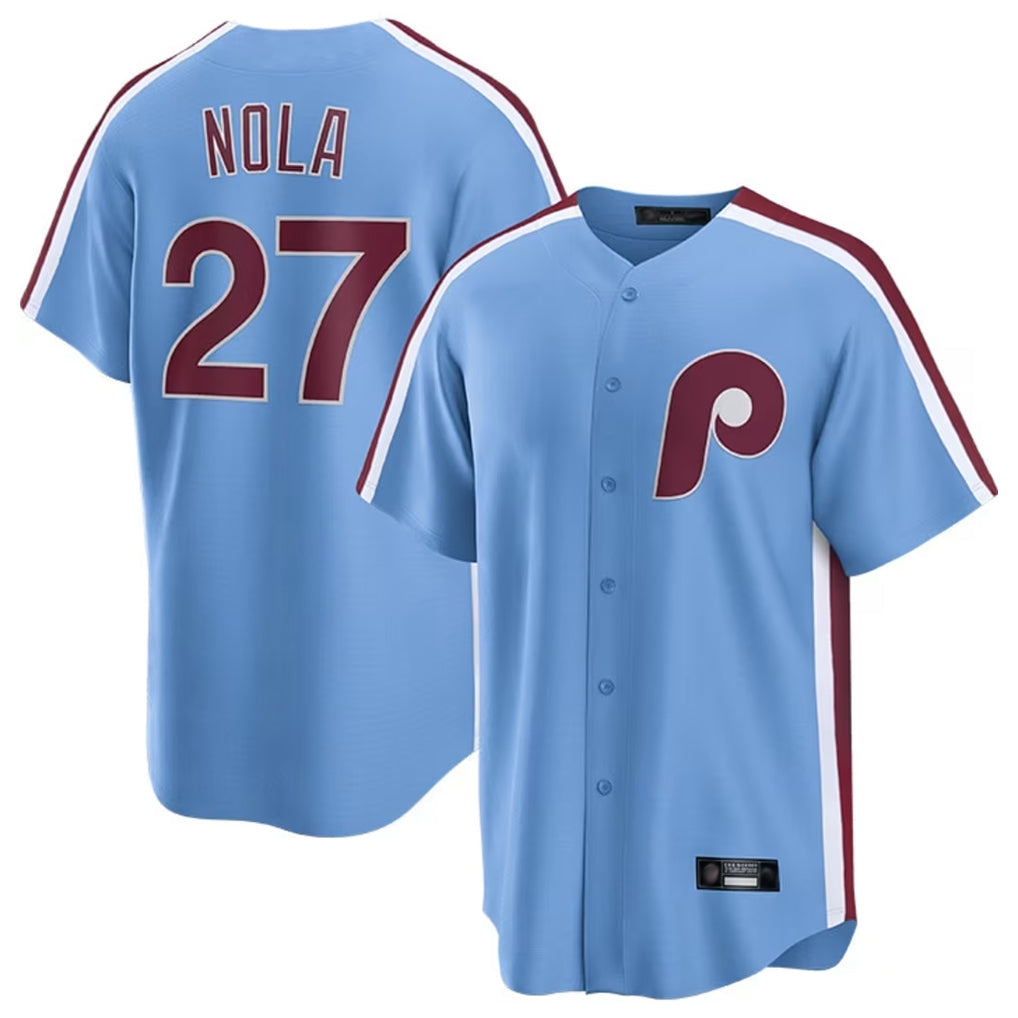Tlead P.Phillies #27 Aaron Nola Player Light Blue Home Game Stitched Jerseys