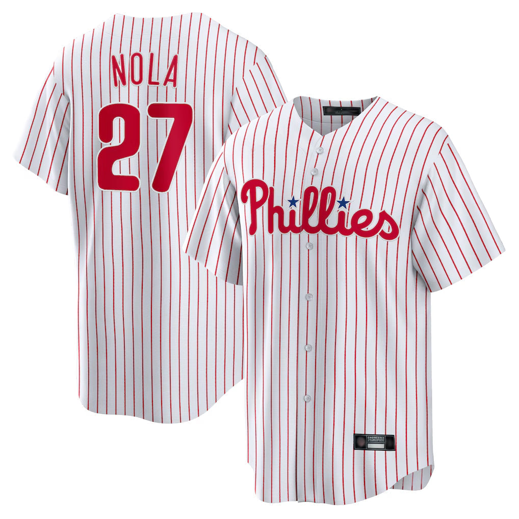 Tlead P.Phillies #27 Aaron Nola Player White Home Game Stitched Jerseys
