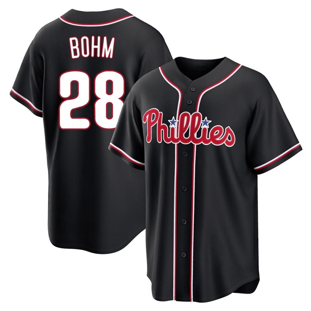 Tlead P.Phillies #28 Alec Bohm Player Black Fashion Out Home Game Stitched Jerseys
