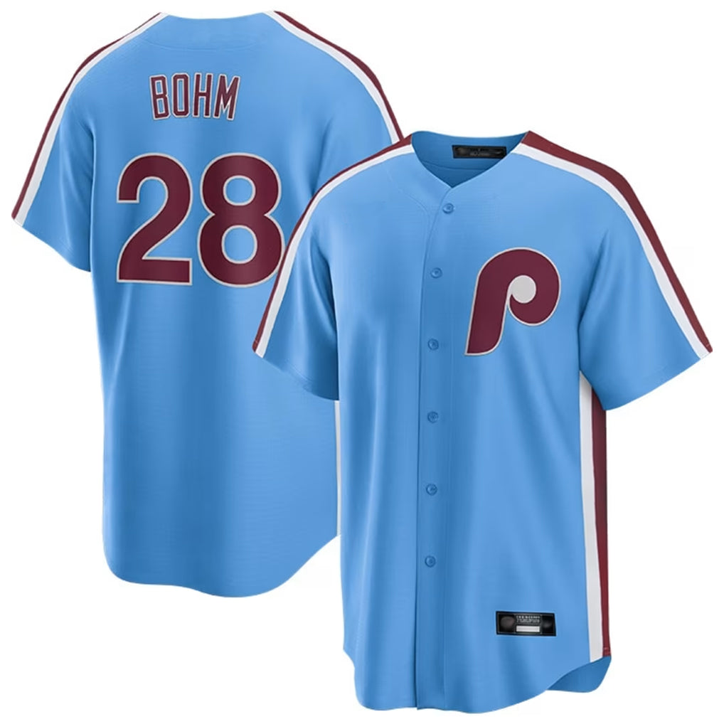 Tlead P.Phillies #28 Alec Bohm Player Light Blue Home Game Stitched Jerseys