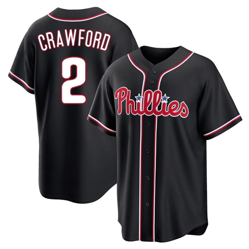 Tlead P.Phillies #2 Justin Crawford Player Black Fashion Out Home Game Stitched Jerseys