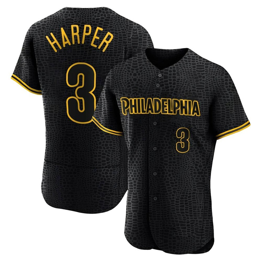 Tlead P.Phillies #3 Bryce Harper Player Black Snake Skin City Home Limited Elite Stitched Jerseys