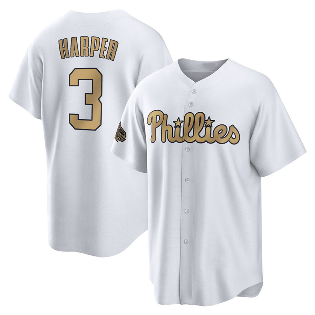 Tlead P.Phillies #3 Bryce Harper Player Gold All-Star Home Game Stitched Jerseys