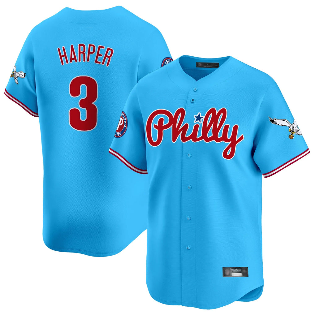 Tlead P.Phillies #3 Bryce Harper Player Light Blue Phillies & Eagles Vapor Premier Limited Stitched Jerseys
