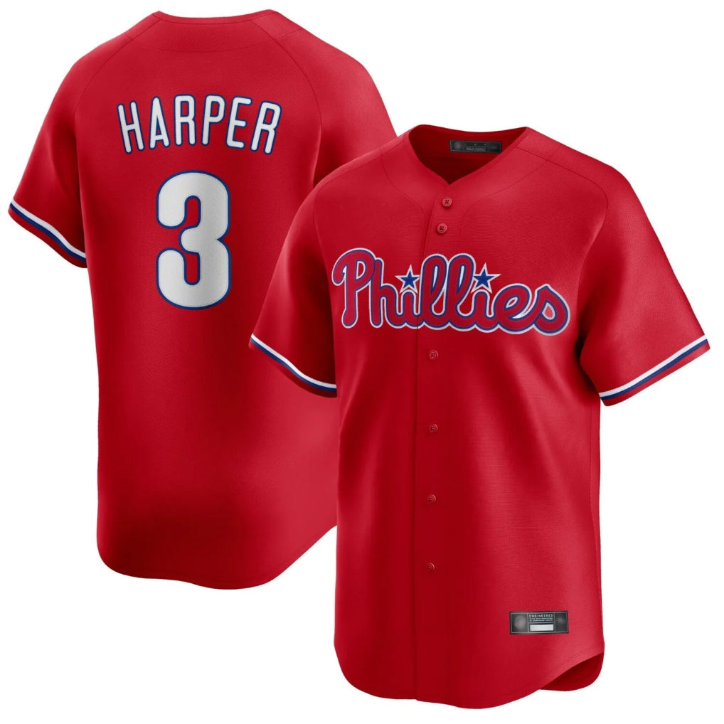 Tlead P.Phillies #3 Bryce Harper Player Red Home Limited Stitched Jerseys