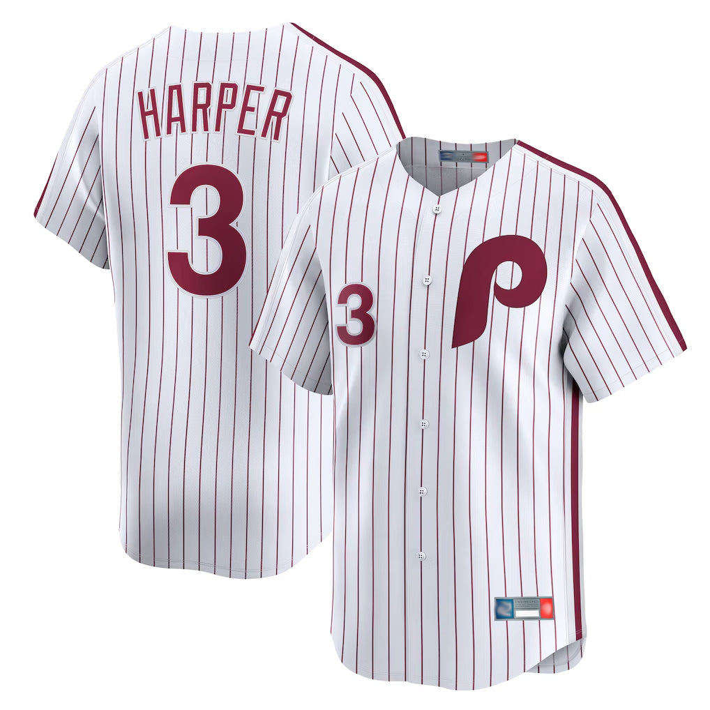Tlead P.Phillies #3 Bryce Harper Player White Cooperstown Collection Limited Home Stitched Jerseys