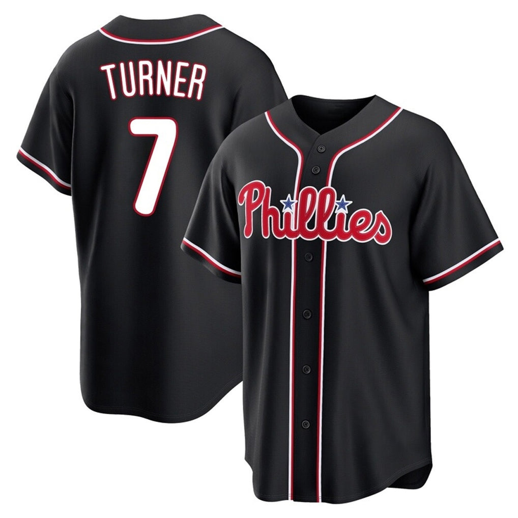 Tlead P.Phillies #7 Trea Turner Player Black Fashion Out Home Game Stitched Jerseys